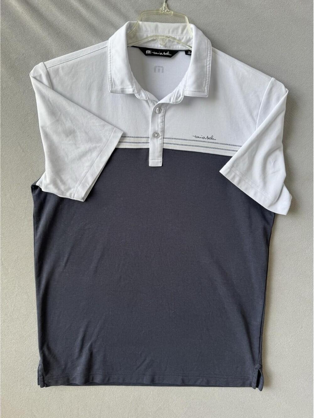 TravisMathew Polo Shirt Mens Medium White Grey Colorblock Pima Blend Golf Sport